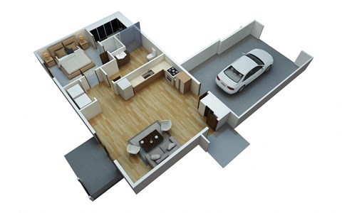 Floor plan for 1 bed, 1 bath, 766 sqft